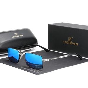 KINGSEVEN Vintage Polarized Mirrored Blue and Silver Rectangular Sunglasses